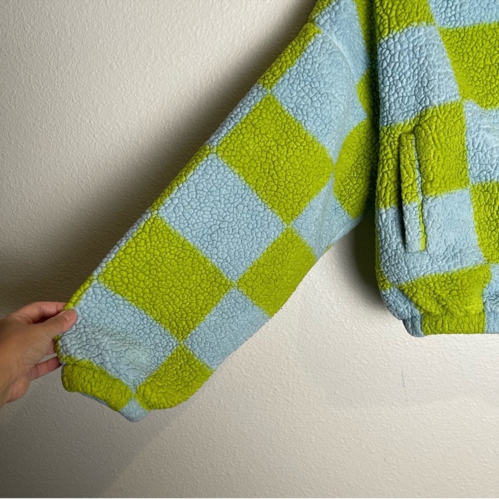 Urban Outfitters Checkered Jacket Size Small Turquoise and Green Colorful Funky - Picture 6 of 14